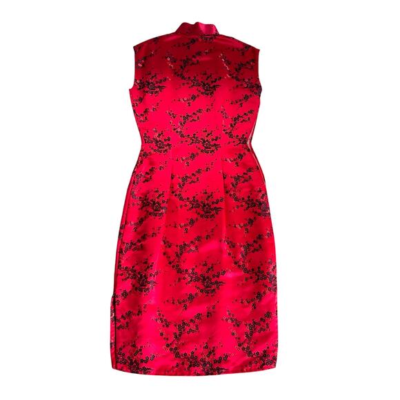 Vintage 1980s Chinese Brocade Cheongsam Dress Red/Black Satin Silk with Slip - Picture 4 of 16